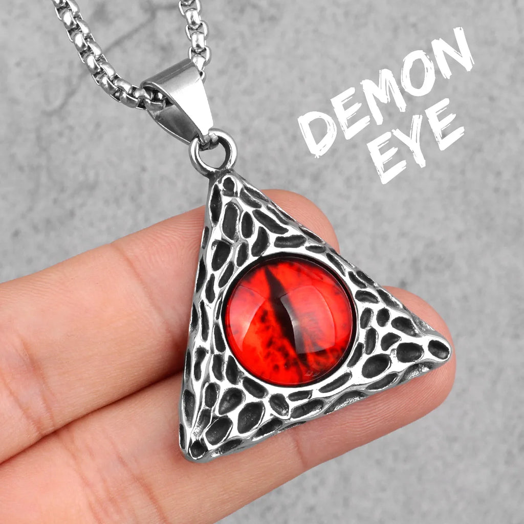 Demon Red Yellow Eye Long Men Necklaces Pendants Chain Punk for Boyfriend Male Stainless Steel Jewelry Creativity Gift Wholesale