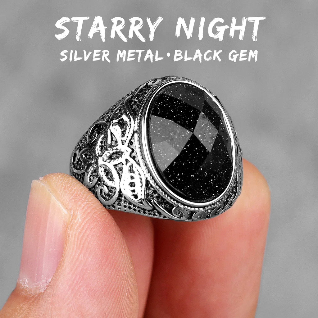 PENDRA Rhinestone Starry Night Steel Ring