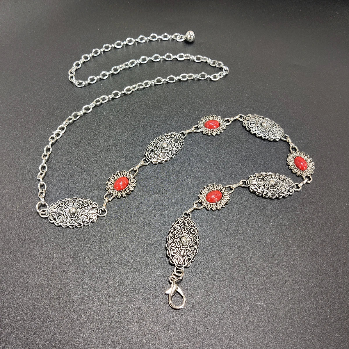 New Fashion Vintage Oval Craved Waist Chain for Women Retro Silver Chain Belt Female Body Jewelry Perfect Gift For Summer Beach