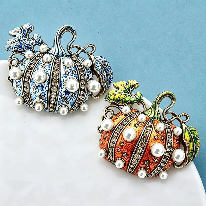 PENDRA Harvest 2-Color Pearl Rhinestone Pumpkin Brooch