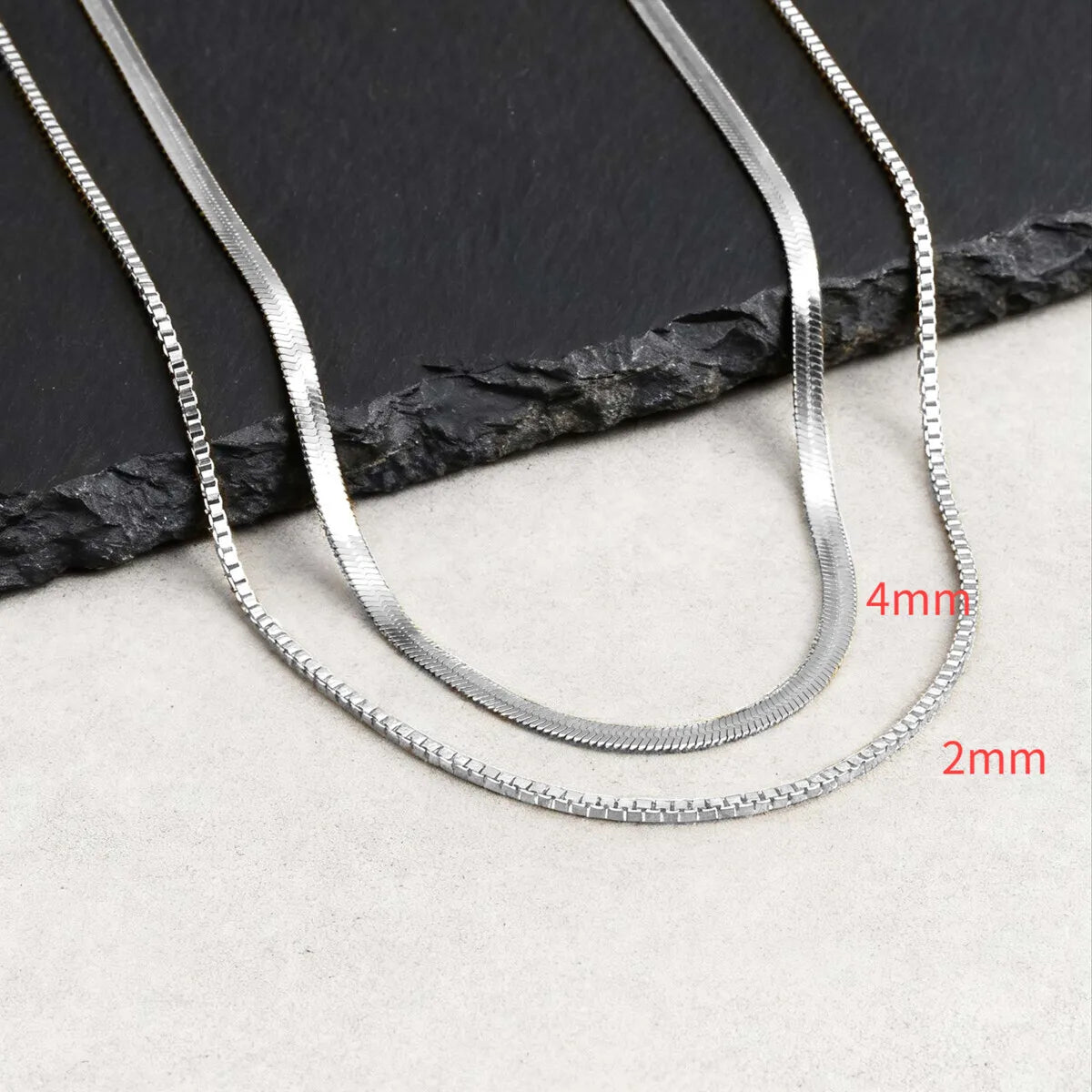 2pcs Chain Necklace for Men Boys,4MM Stainless Steel Flat Snake Chain Collars,2mm Silver Gold Color Box Chain Gift