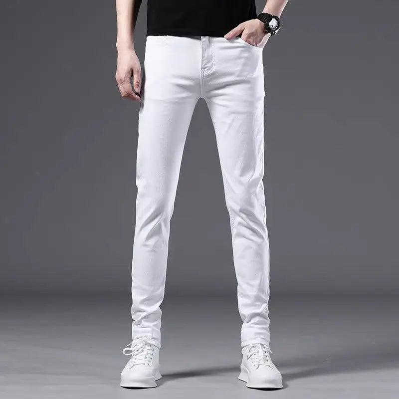 Summer 2026 New White Jeans Men's Korean Trend Slim-fitting and Thin Elastic White Casual Pants Men Clothing Cargo Pencil Pants