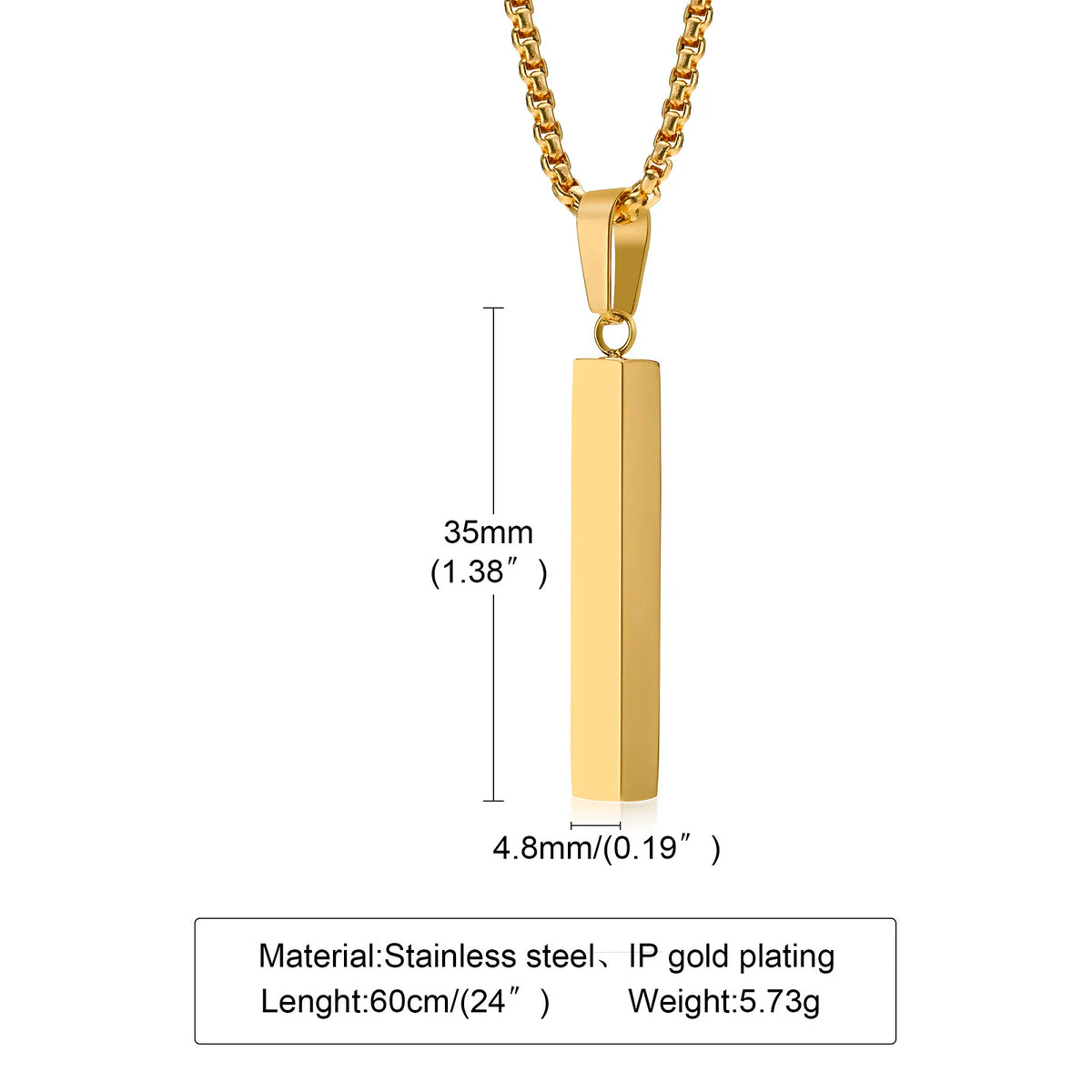 Personalized 1-4 Sides Pillar Necklace for Men Women,Stainless Steel Rectangle Vertical Bar Pendant Necklace Gifts