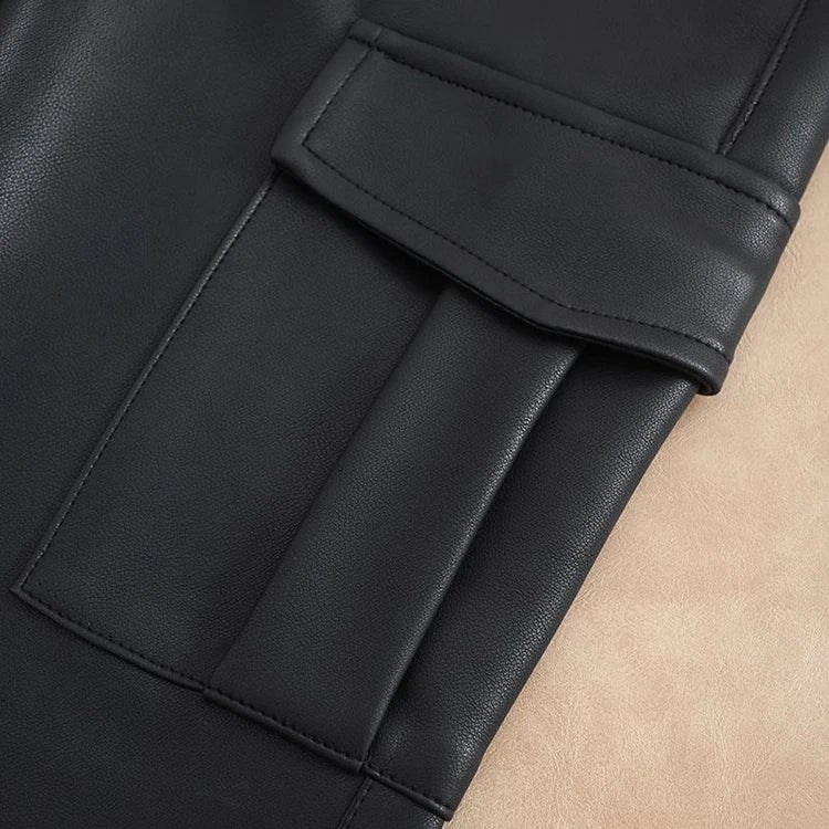 PENDRA Spicy Cargo Pocket High Waist Leather Pants