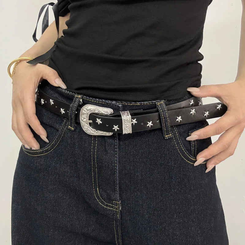 New Style Punk Belts Decoration Men Star Rivets Trend Fashion Punk Style Wide Belt Personality Women Retro Versatile Jeans Belt