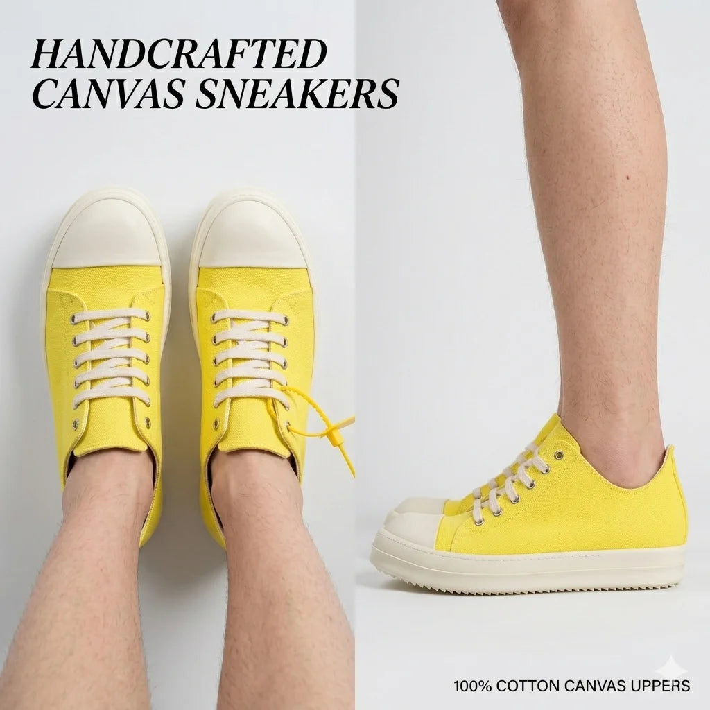 PENDRA Golden Canvas Gold Canvas Low-Top Lace-Up Thick-Sole Sneakers