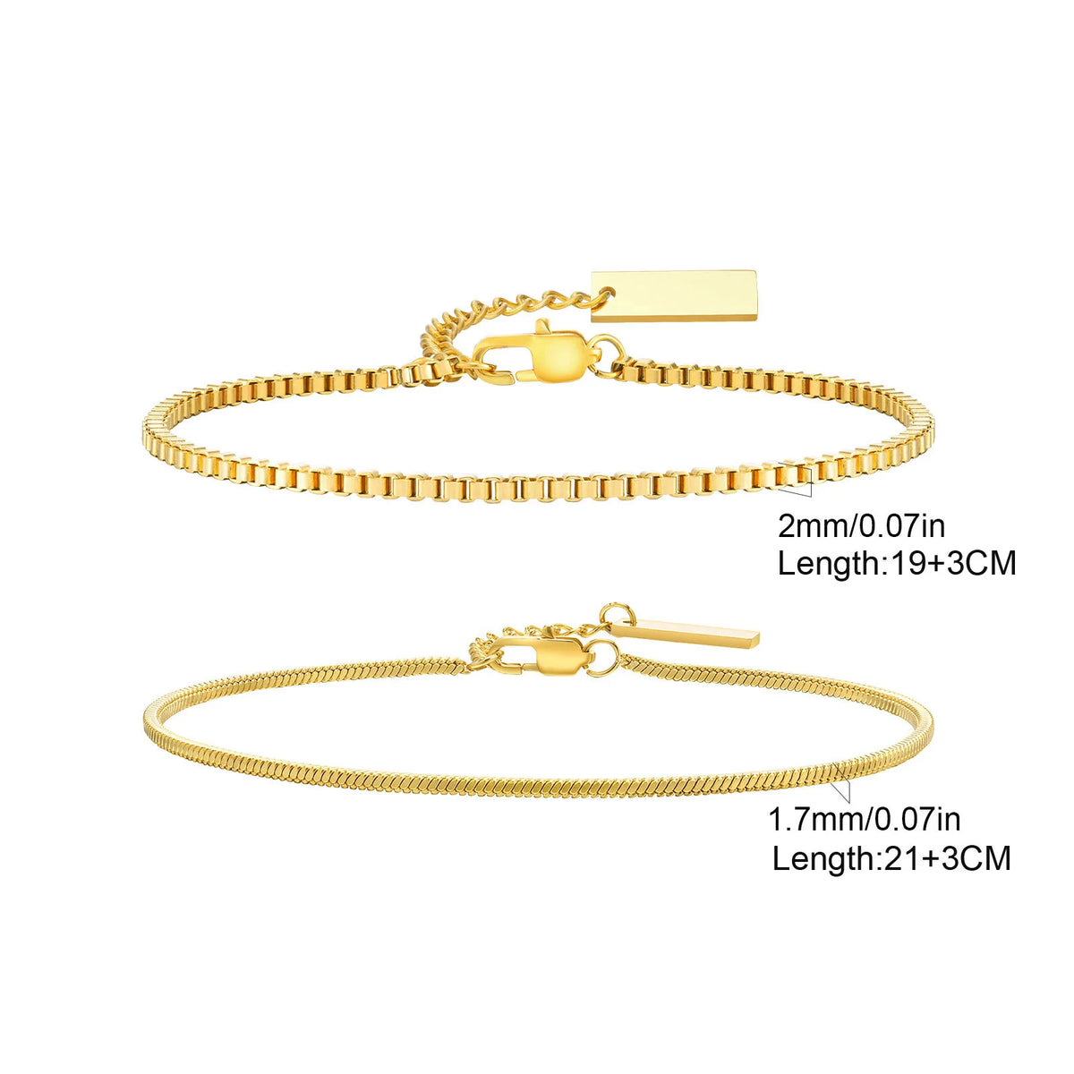 2pcs/set Simple Thin Chain Bracelets for Men,Square Box Chain Bracelet,Stainless Steel Jewelry Gift