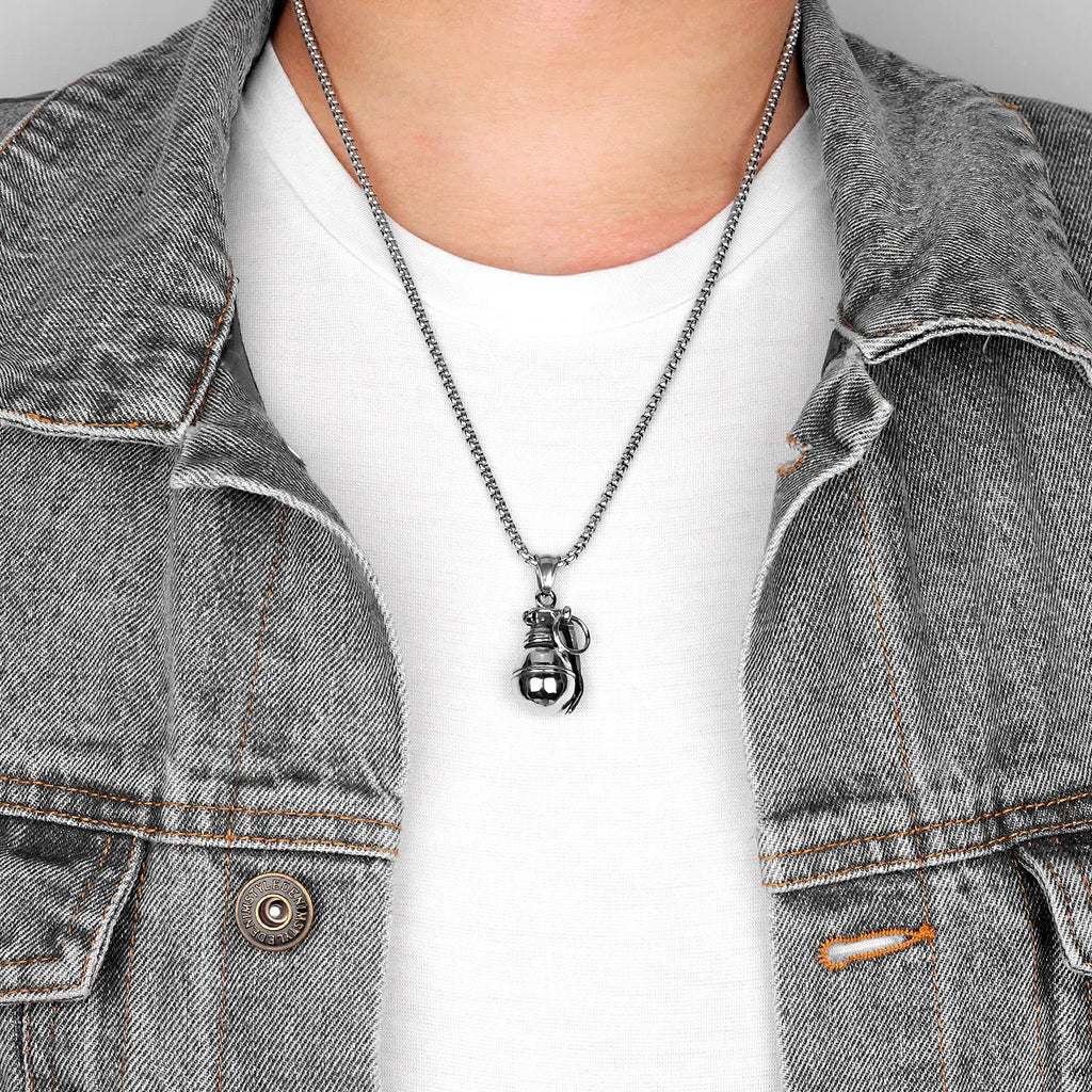 PENDRA Grenade Bomb Weapon Steel Necklace