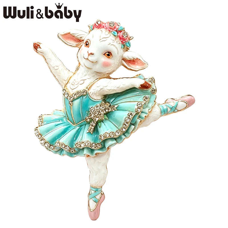 Wuli&baby Cute Ballet Sheep Brooches For Women Unisex 5-color Rhinestone Dress Goat Dancer Animal Party Casual Brooch Pins Gifts