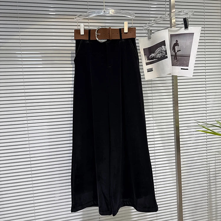 2025 winter new niche fashion solid color wide waistband drooping sensation and plush loose velvet wide leg pants