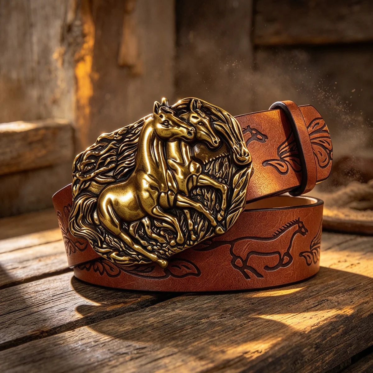 Western Cowboy Designer PU Leather Belt for Men and Women Waist Strap Horse Decoration Floral Engraved for Jeans Trousers
