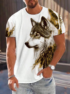 PENDRA Different Pupil Wolf Print Urban Short-Sleeve Tee T-Shirt