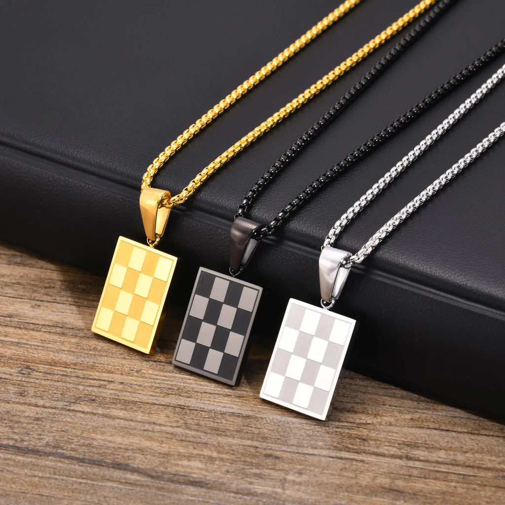 PENDRA Square Checkerboard Pendant Necklace
