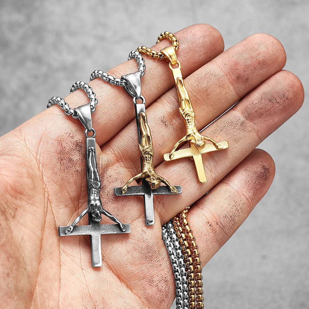 PENDRA Handstand Jesus Cross Steel Necklace