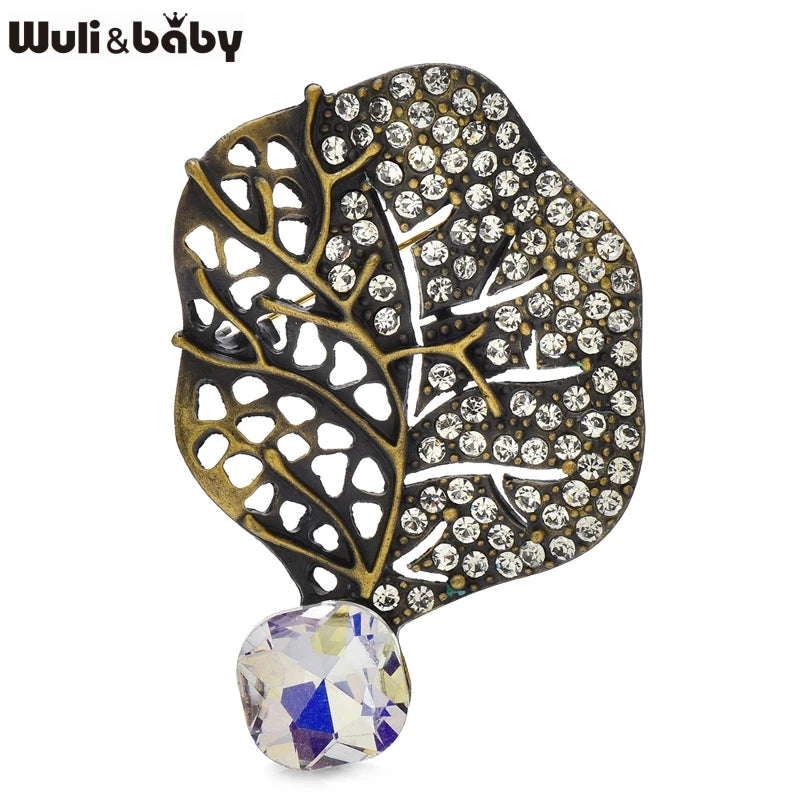 PENDRA Leafelle Rhinestone Crystal Leaf Brooch