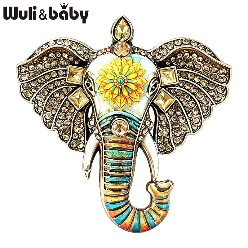 PENDRA Regal Elephant Rhinestone Brooch