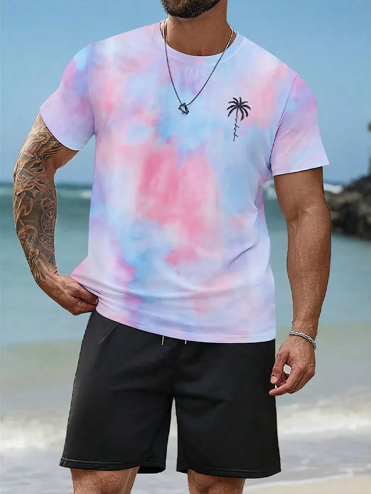 Vibrant Summer Men's 2 Piece Set Hawaiian Chic Casual Men's T-shirt Outdoor Beach Men's Shorts 3D Printed O-neck Short Sleeves