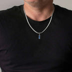 Sea Blue Geometric Pendant Necklace for Men Boys,Stainless Steel Blade Flat Cuban Chain Collars,Hip Hop Cool Jewelry Gift