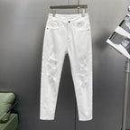 Ripped Jeans Men's Summer Thin Casual Elastic Versatile White Jeans Men's Korean Trendy Pants denim men clothing cargo pants