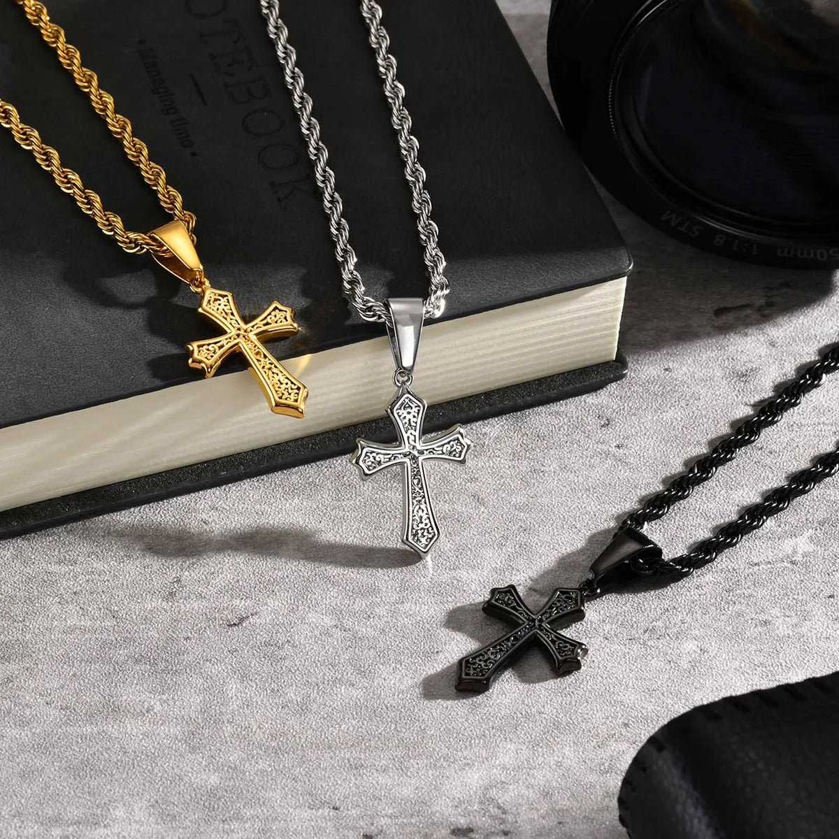 Hip-hop Cross Neckalce for Men Women,50/55/60cm Stainless Steel Cross Charm,Trendy Jewelry Gift for Him Her