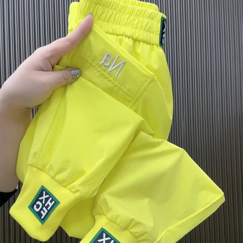 Fashion Summer Harem Pants Female 2025 New Letter Women's Sports Pants Quick Dry Tie Feet Elastic Waist Casual Trousers