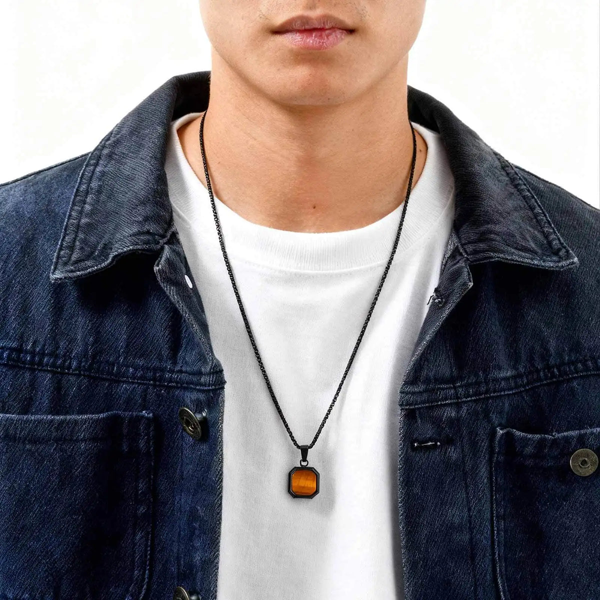 Brown Tiger Eye Stone Necklace for Men,Natural Stone Square Stainless Steel Necklace,Christmas  Anniversary Jewelry Gift