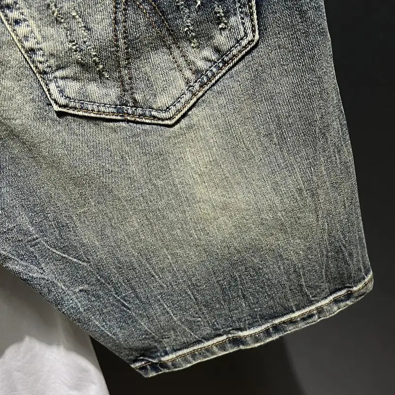 Harajuku Fashion Luxury Clothing Men's Knee-length Shorts Summer Denim Casual Jeans Vintage Washed  High-end Streetwear Shorts