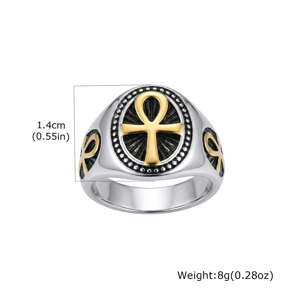 Punk Ankh Cross Rings for Men,Vintage Stainless Steel Signet Ring Statement Ring,Religious Amulet Jewelry Gift