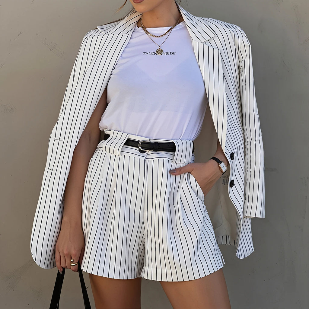 PENDRA Black White Striped Two-Piece Set