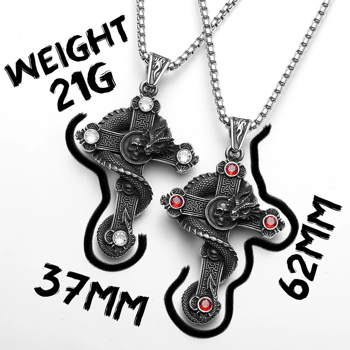 PENDRA Skull Dragon Cross Steel Necklace