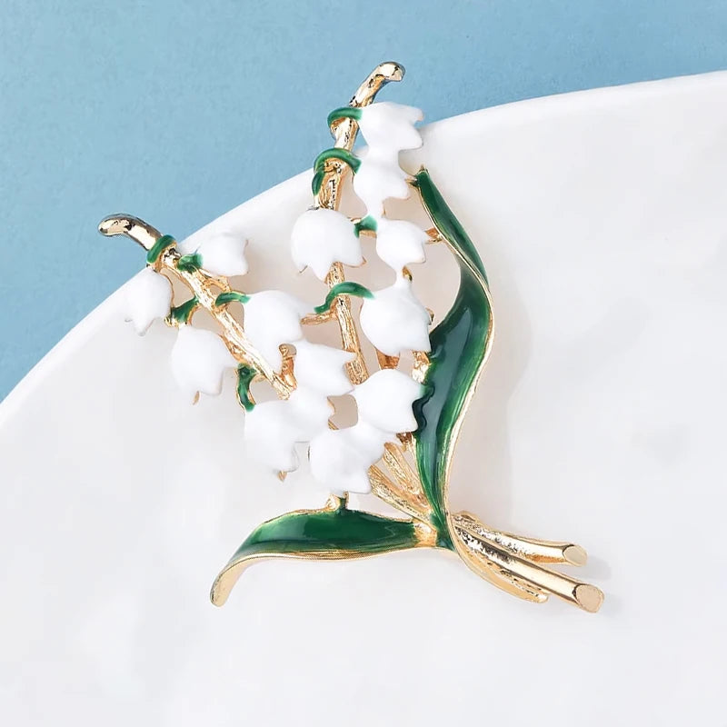 PENDRA Lilyvale Enamel Lily of the Valley Brooch