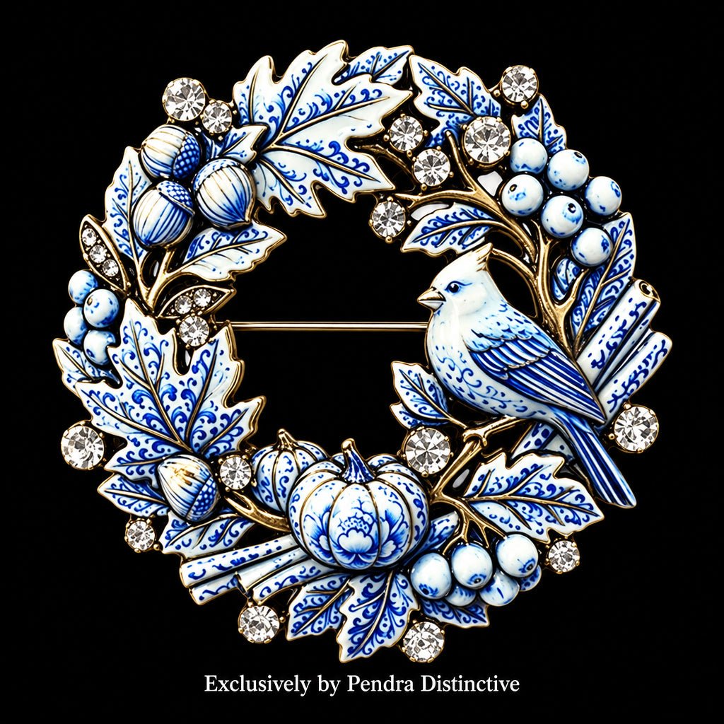 PENDRA Winterbird 3-Color Christmas Wreath Brooch