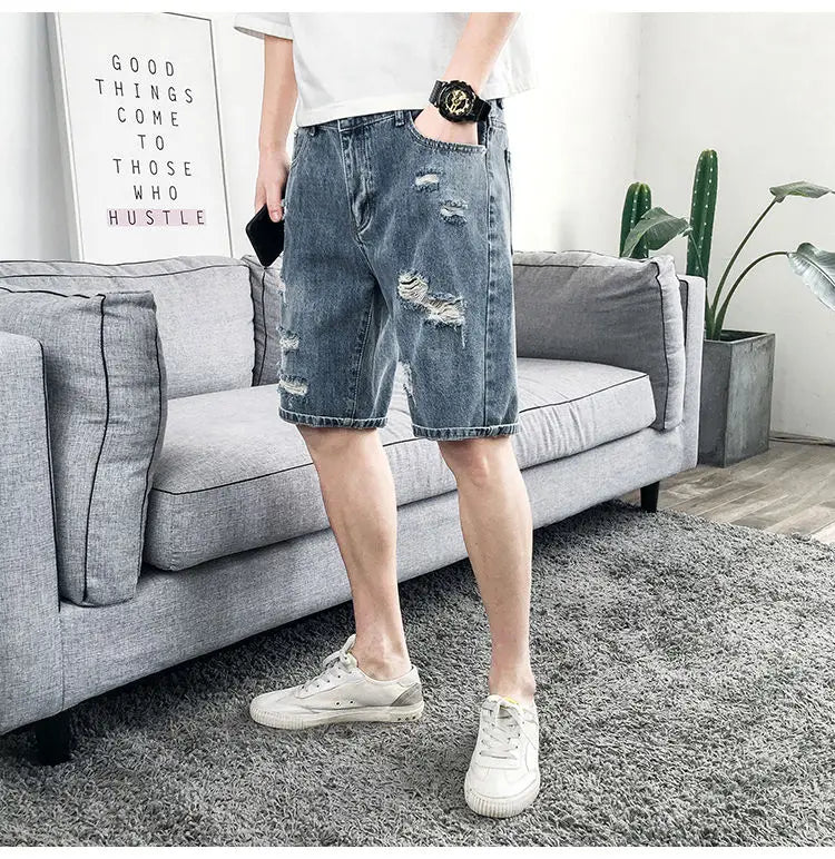 PENDRA Denim Washed Distressed Pants
