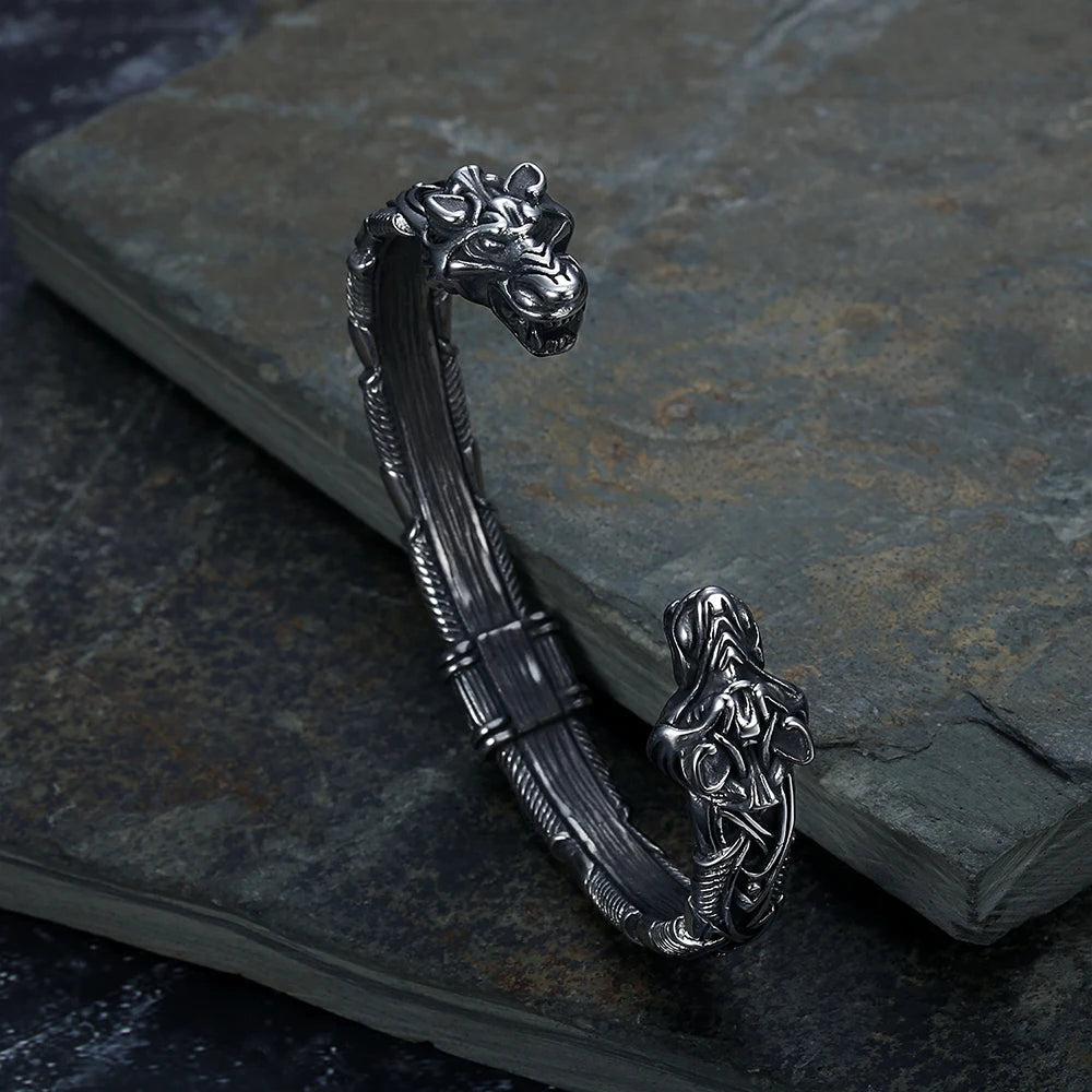 Classic Animal Viking Double Tiger Head Adjustable 316L Stainless Steel Men's Bracelet Fashion Amulet Jewelry Gifts Dropshipping