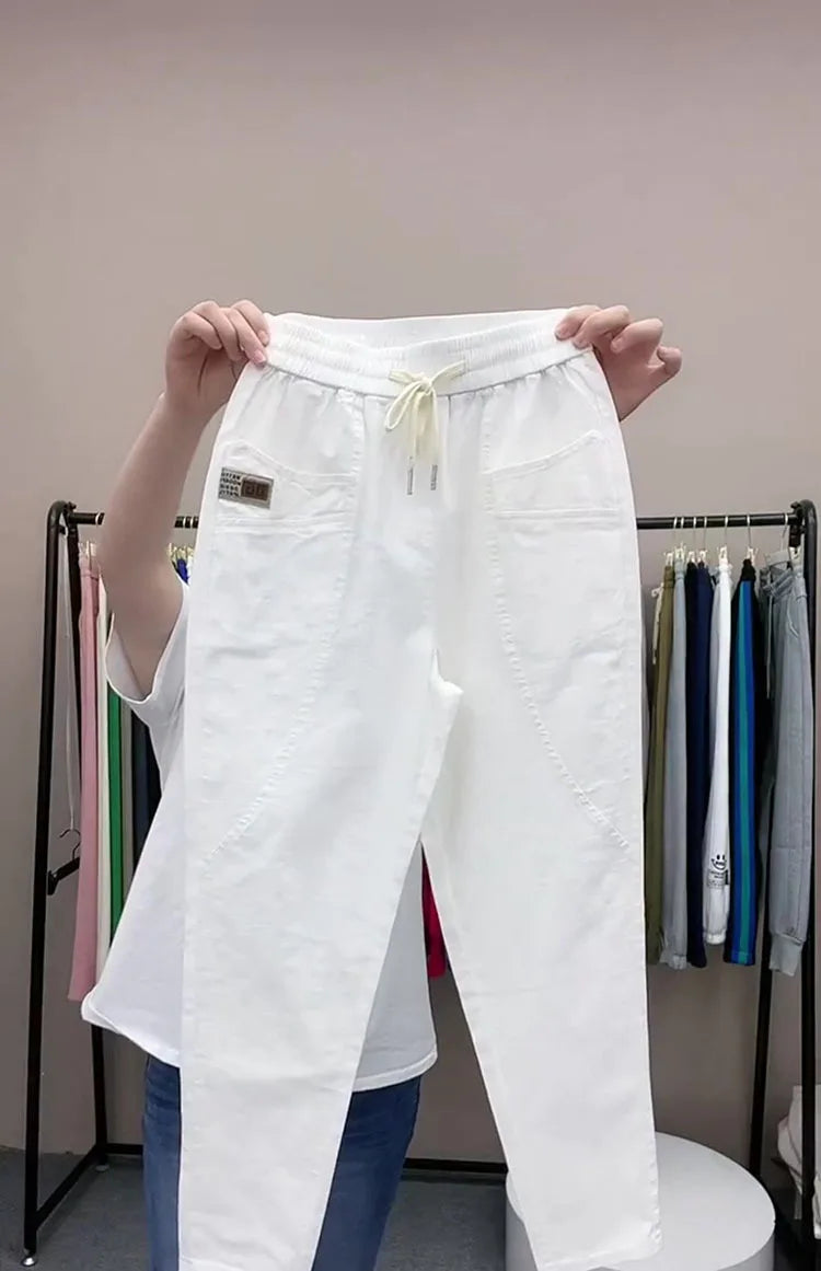 Women's Harem pants Summer Vintage Thin High Waist Straight Casual Pants Women Fashion Loose Cotton linen pants Trousers Female