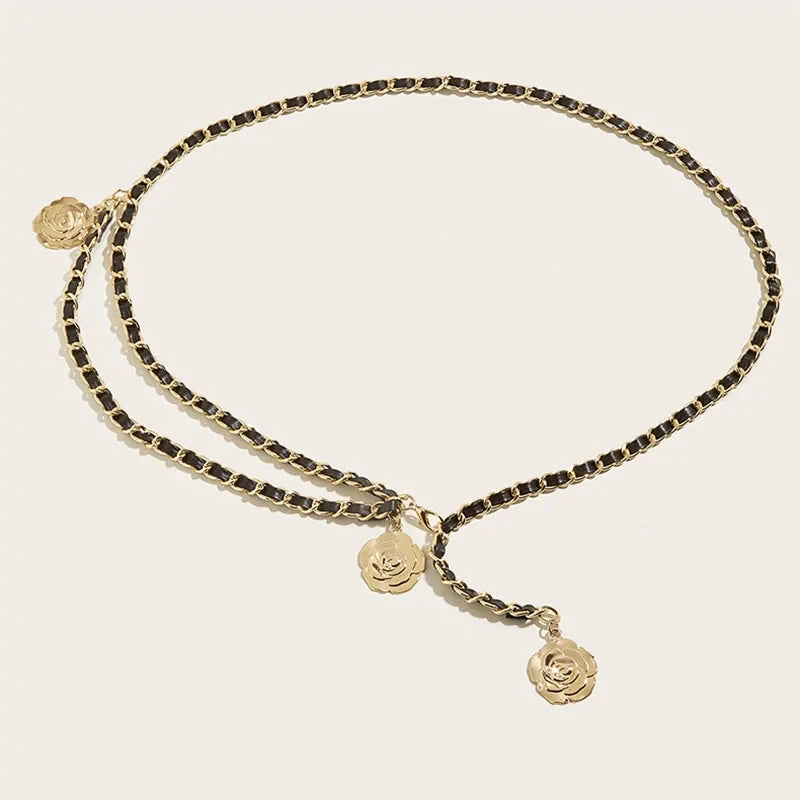 High Quality Metal Waist Chain Belts For Women Flower Sun Pendant Chain Strap Rope Female Fine Waistband Dress Shirt Decoration