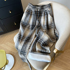 PENDRA Plaid Woolen Elastic Waist Wide Leg Pants