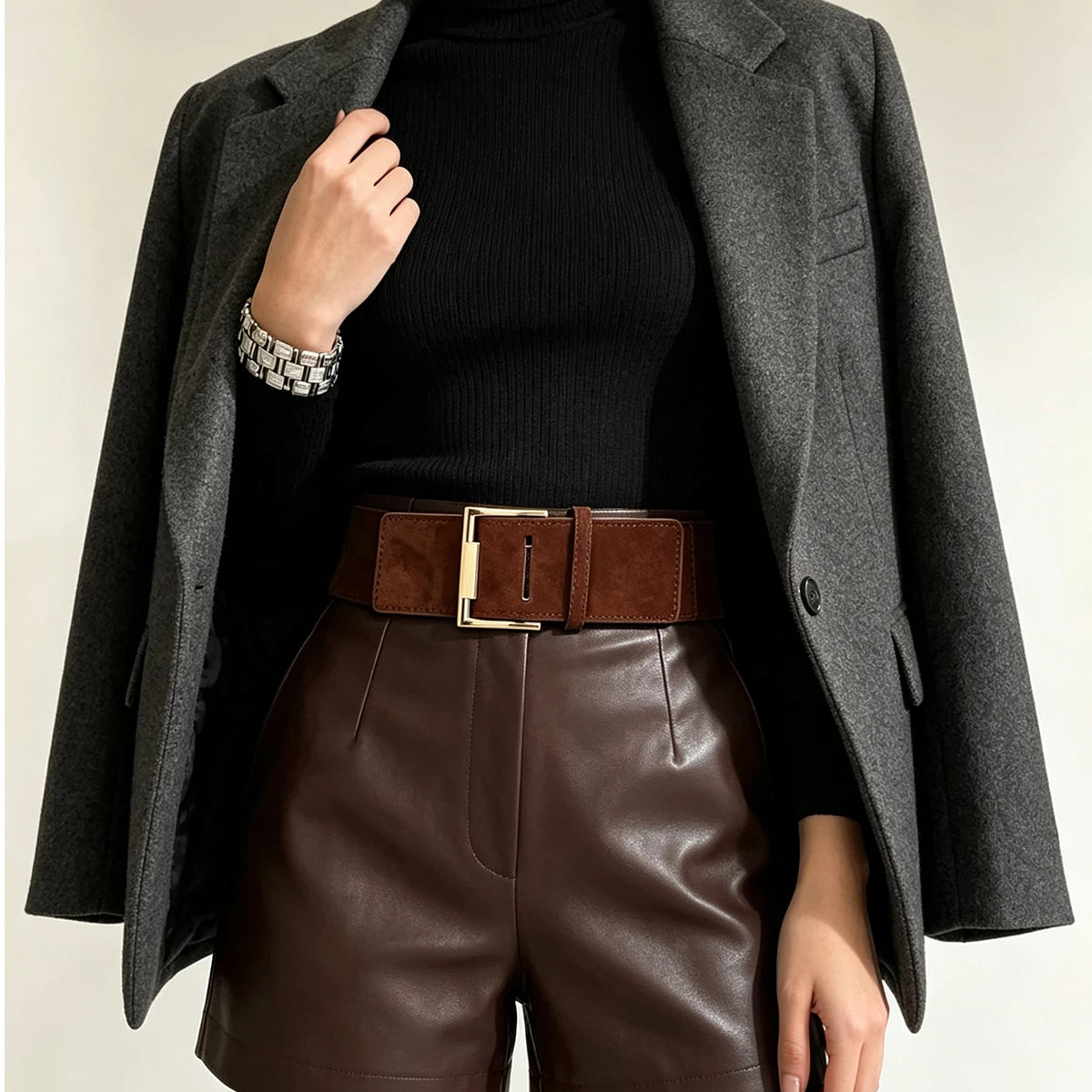 Vintage Waist Cincher Belt -Minimalist Suede Wide Belt for Women Adjustable Black Corset Strap with Pin Buckle for Pants Dresses
