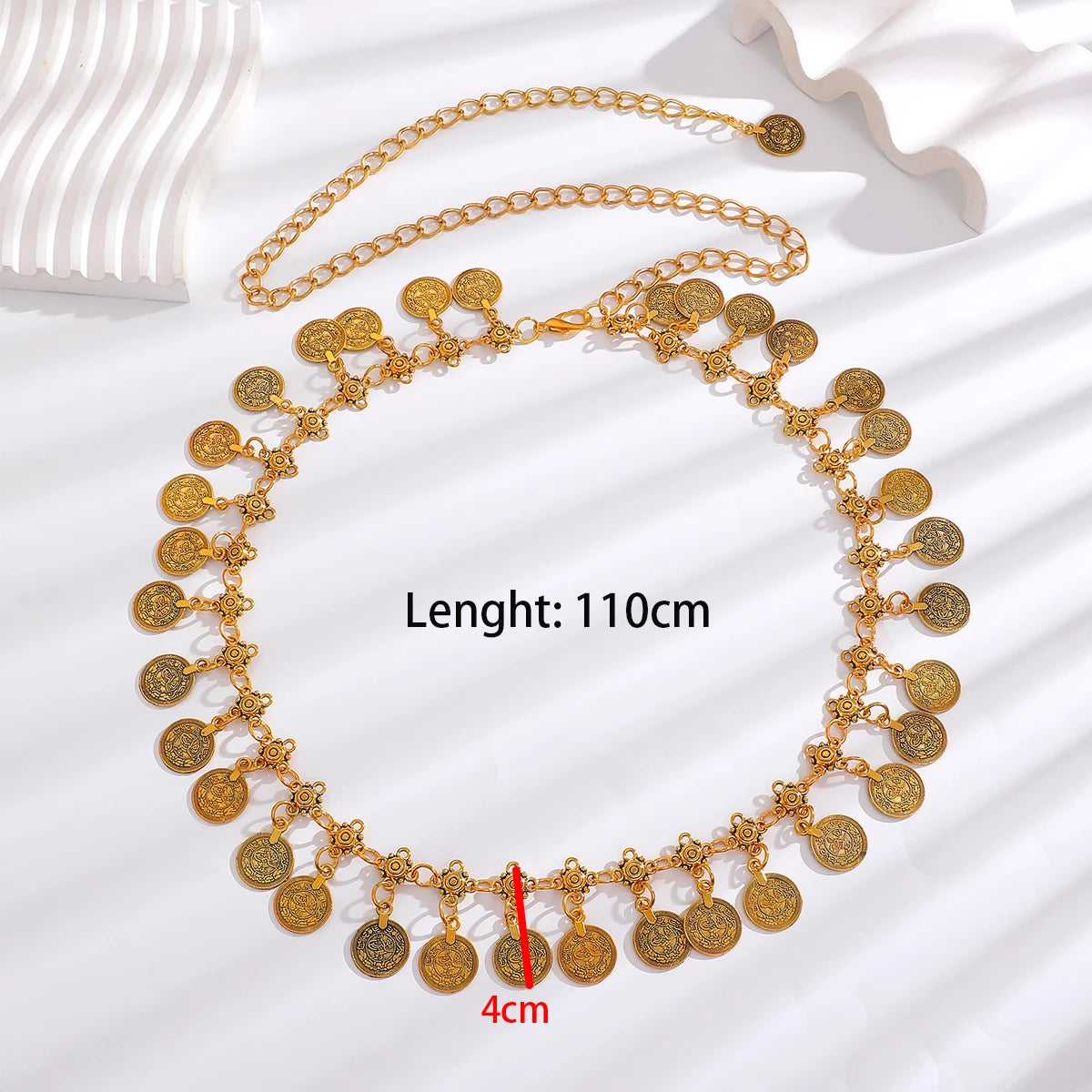 Retro style women's metal waist chain Punk accessories Decorative circle carved chain belt high-Quality Dress Jeans Waistband