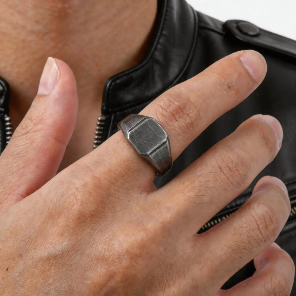 Vintage Punk Square Signet Ring for Men,Stainless Steel Ring Plain Statement Ring,Chunky Ring Geometric Thumb Ring Jewelry
