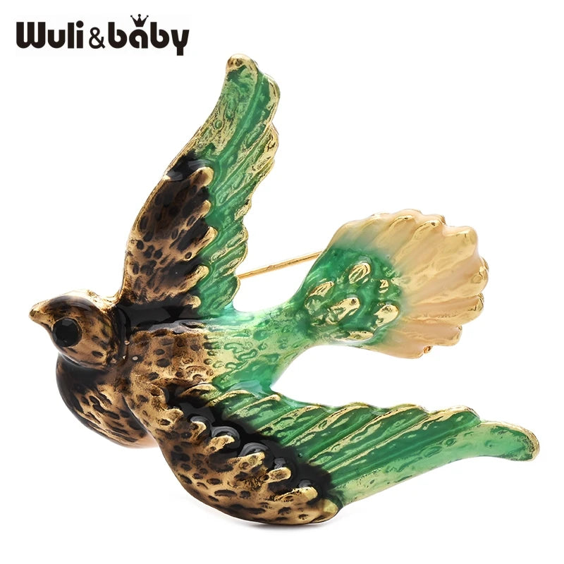 Wuli&baby Flying Dove Brooches 3-color Enamel Bird Pigeon Animal Casual Party Metal Pins Jewelry Gifts