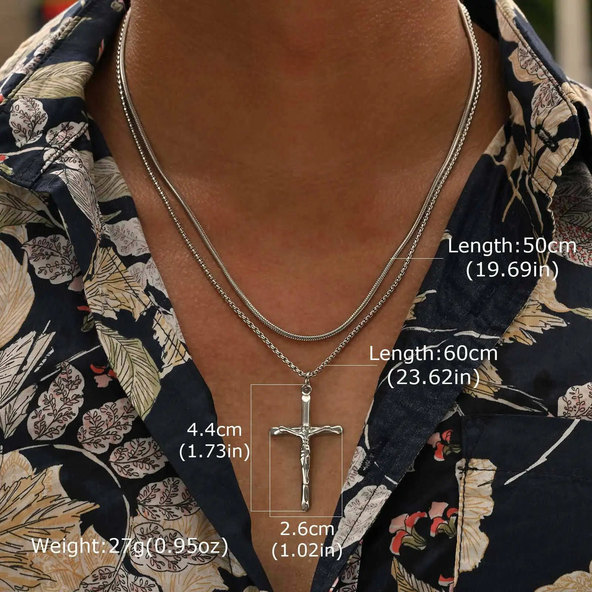 2pcs Catholic Crucifixion Necklace for Men,Stainless Steel Stacked Cross Chain Necklace,Birthday Party Punk Jewelry Gift