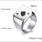 Poker Spades A Ring for Men Boys,Stainless Steel Stamp Ring Chunky Ring,Poker Enthusiast Jewelry Gifts