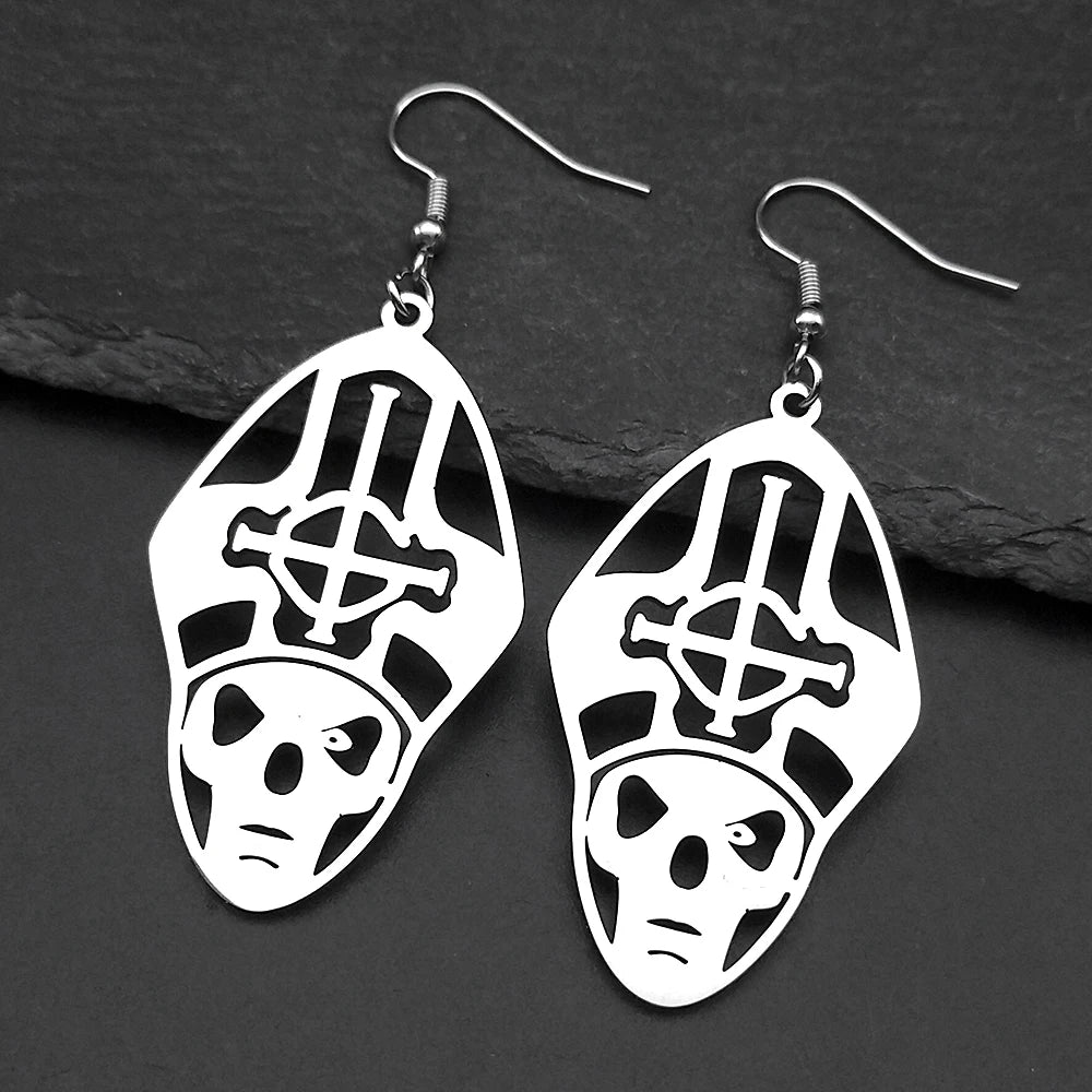 Metal Band Papa Emeritus Ghost Bc Nameless Ghoul Drop Earrings For Women Silver Color Long Hollow Earring Party Jewelry Gift