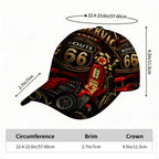 1pc Featuring a Route 66 Hot Rod Garage Design, This All-Over Print Duckbill Hat Has a Fitted Closure And Is Stylishly Hand Wash