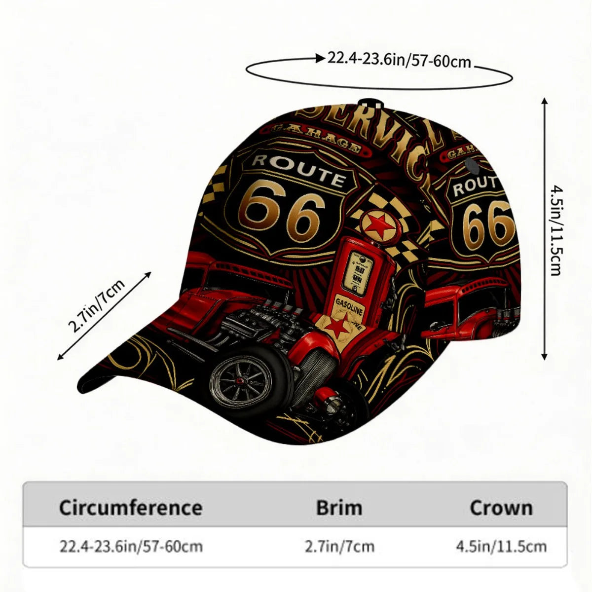 1pc Featuring a Route 66 Hot Rod Garage Design, This All-Over Print Duckbill Hat Has a Fitted Closure And Is Stylishly Hand Wash