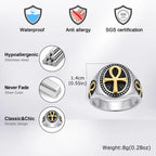 Punk Ankh Cross Rings for Men,Vintage Stainless Steel Signet Ring Statement Ring,Religious Amulet Jewelry Gift