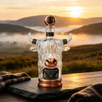 Scottish Highland Cow Glass Whiskey Decanter Vintage Copper Accent Liquor Bottle for Home Bar Display and Men’s Gift
