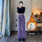 Corduroy pants women autumn and winter new Chinese style buckle casual thick solid color versatile wide leg pants