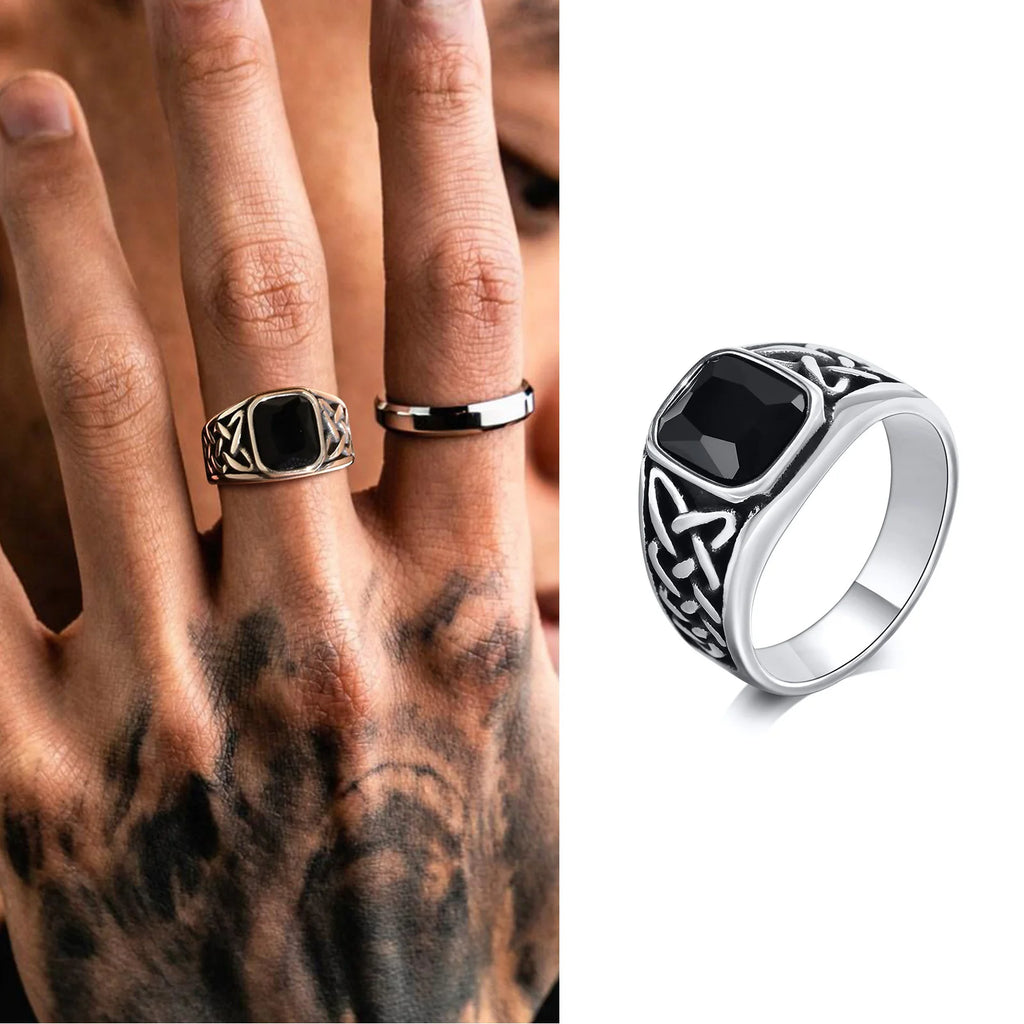 PENDRA Ethnic Knot Rune Black Ring